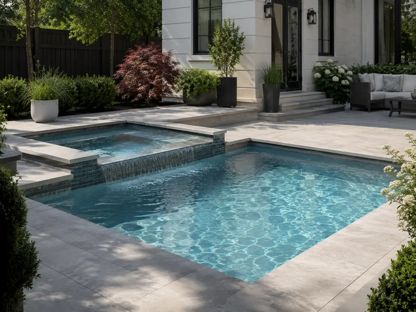 Piscinas con jacuzzi integrado y rebose