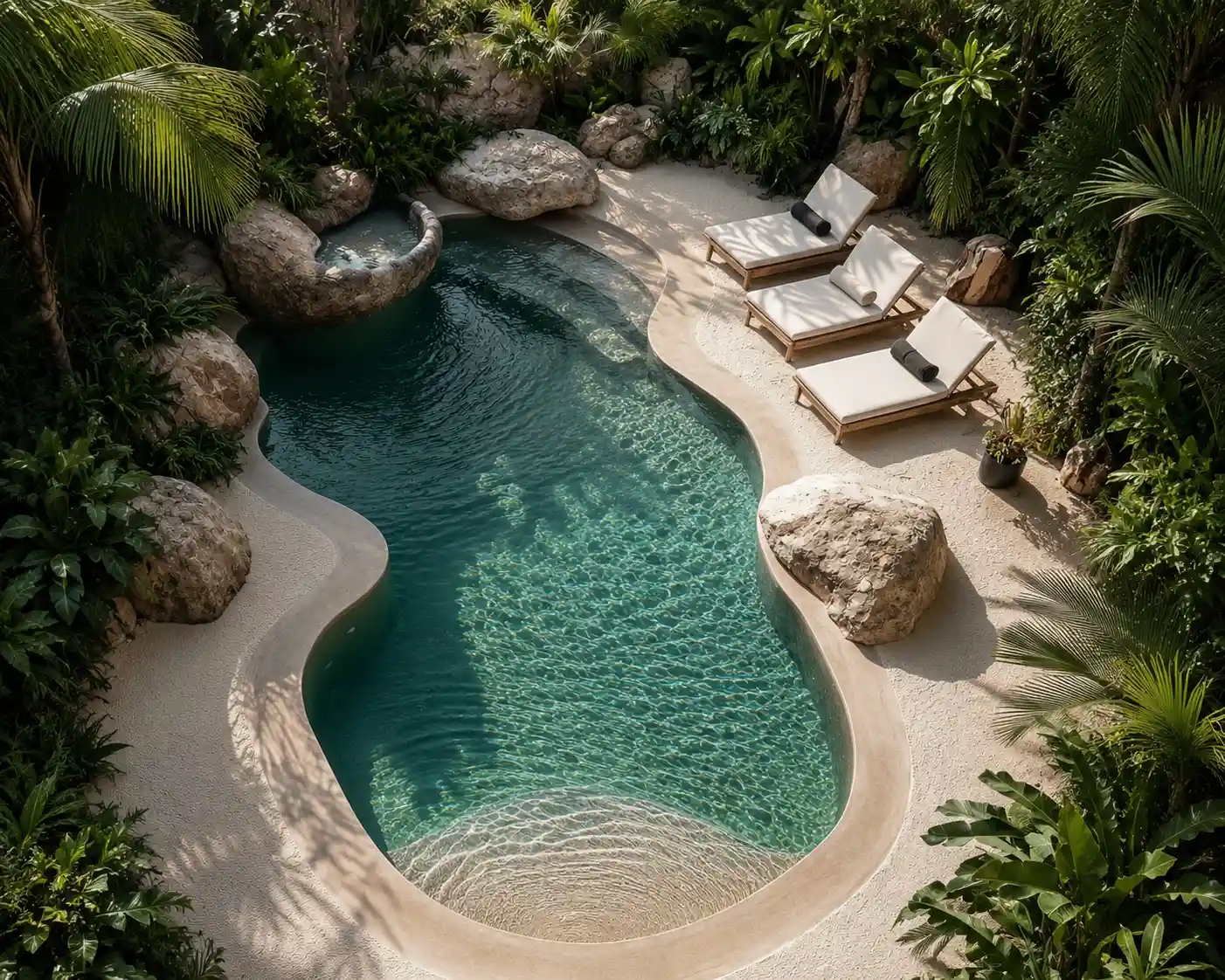 Piscinas tipo oasis y playa con dise&ntilde;o natural